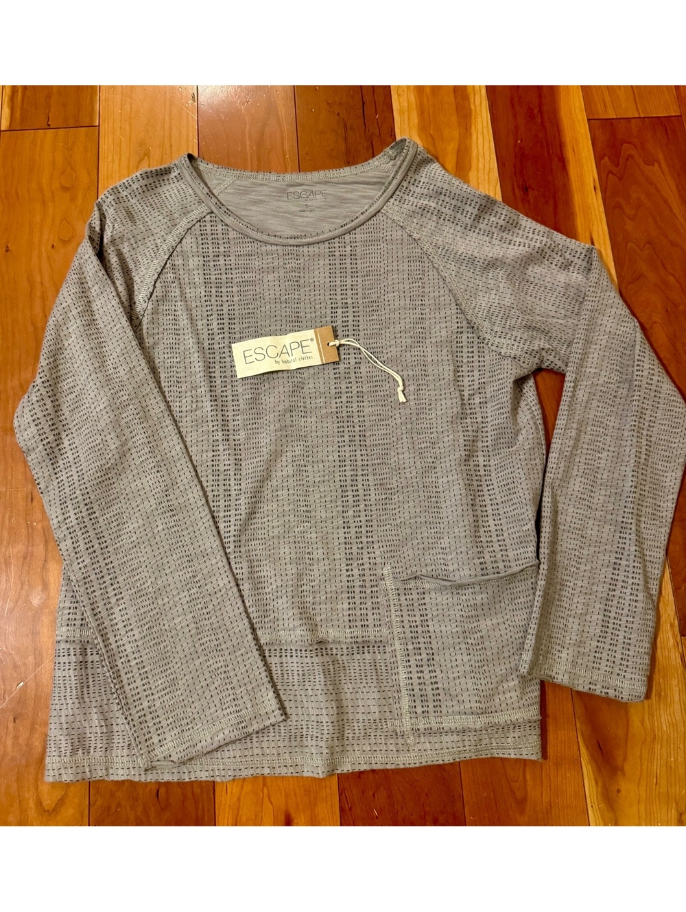 Escape by Marc New York Fog Cotton Slub Stripe Pocket Pullover Sweater, Size S